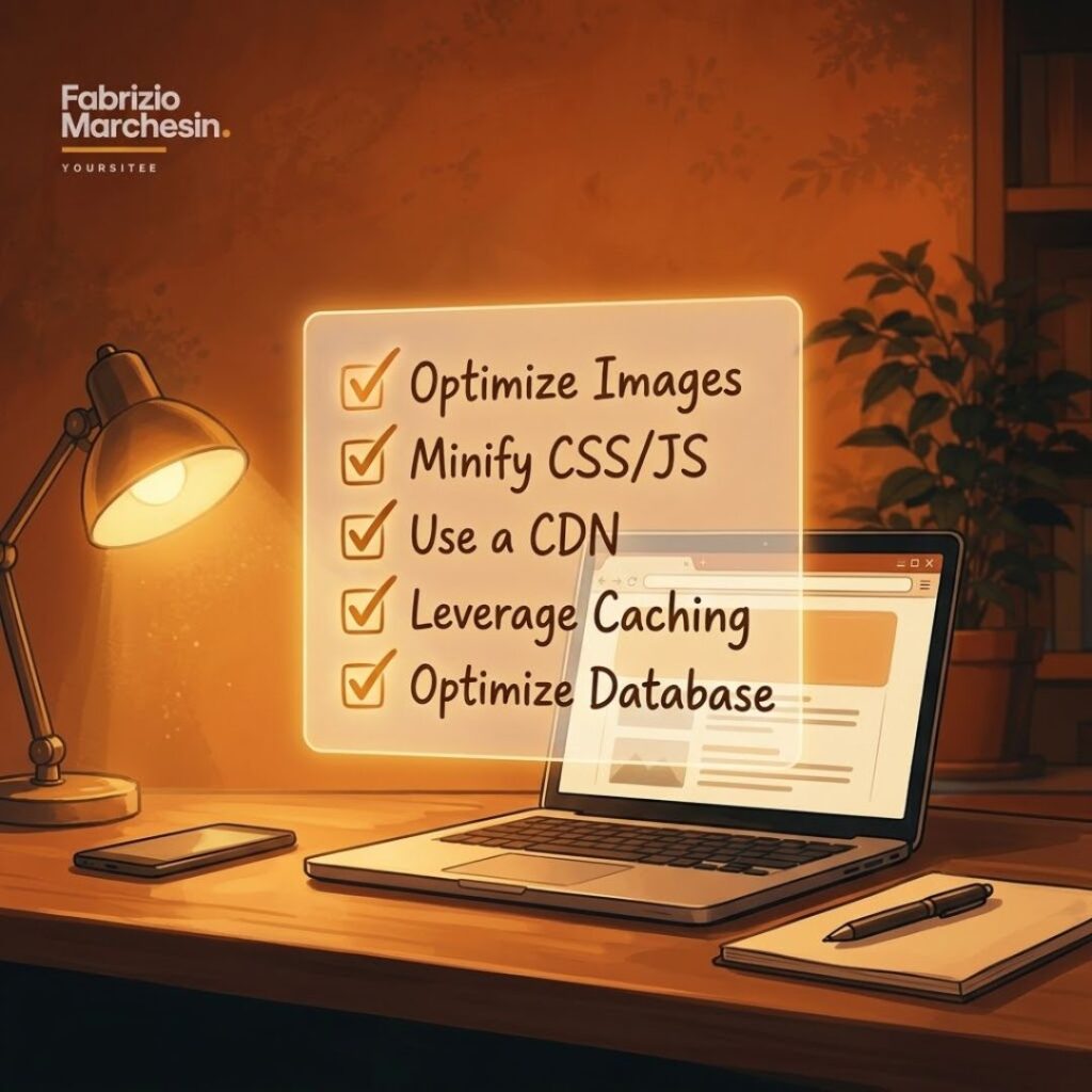 Checklist illustrata per migliorare la velocità del sito web e tasso di conversione senza competenze tecniche