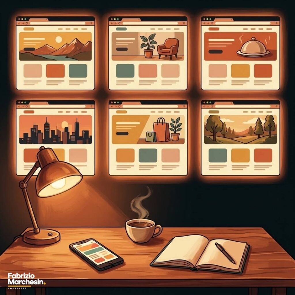 Illustrazione concettuale del portfolio dei siti web realizzati Bacheca con più siti web realizzati, illustrazione per il portfolio dei siti web realizzati