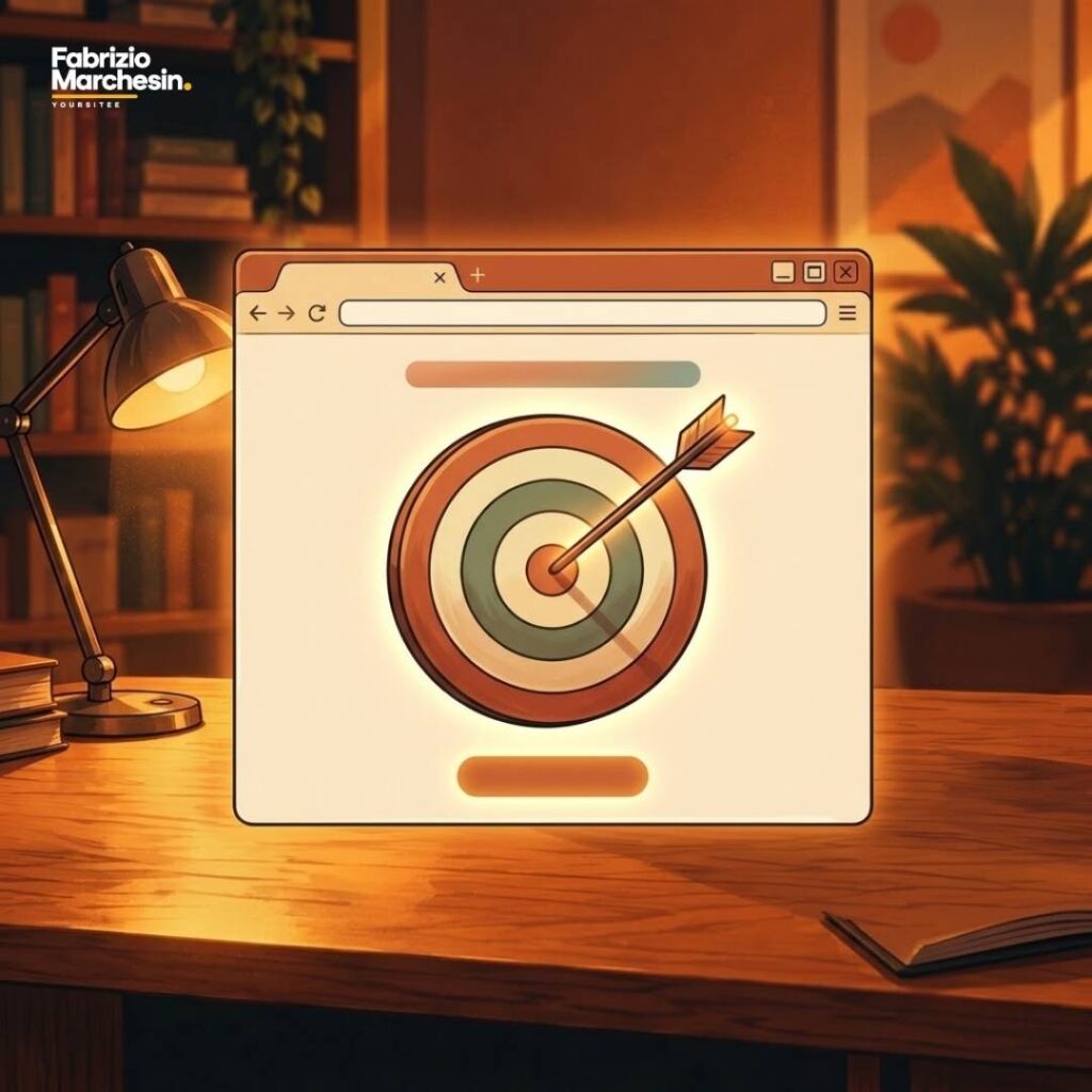 Riquadro browser con bersaglio e freccia al centro, illustrazione per servizi di web design per PMI e professionisti